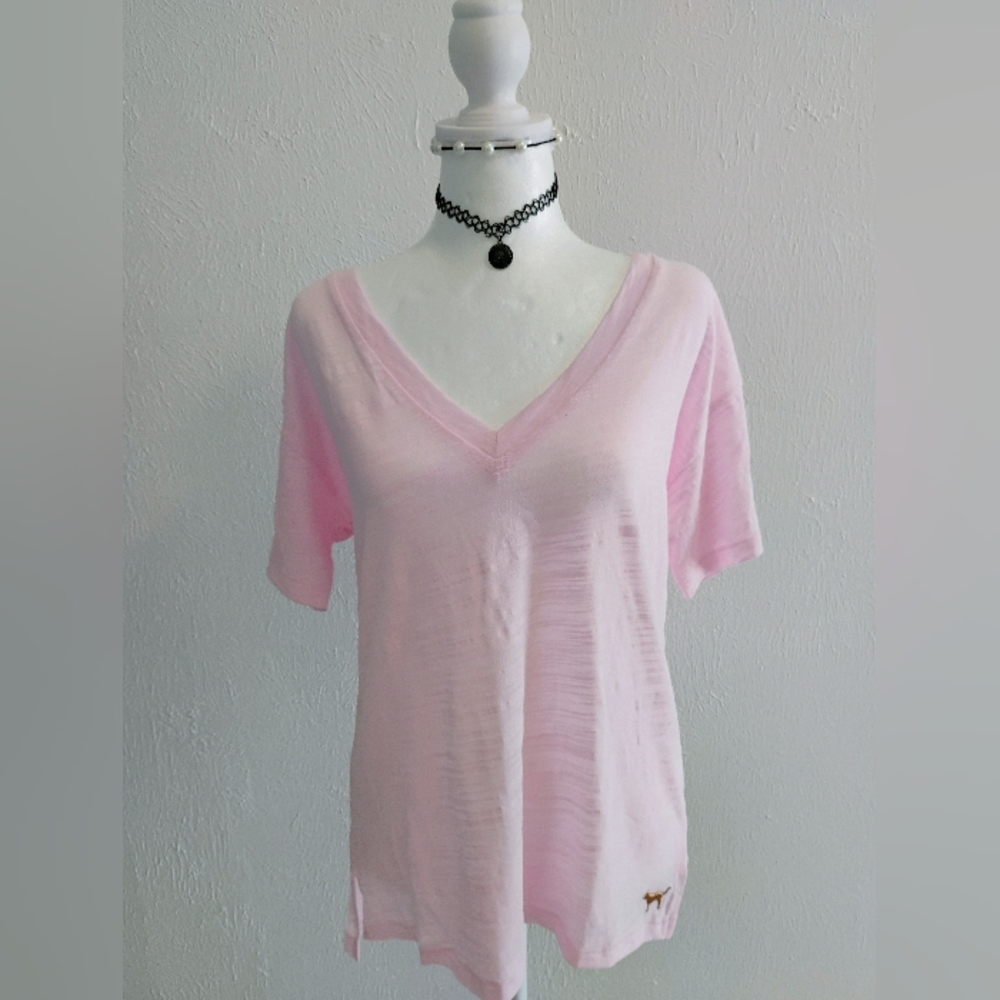 Victoria's Secret PINK Light Pink V-Neck Sequin Dog Tee - XS